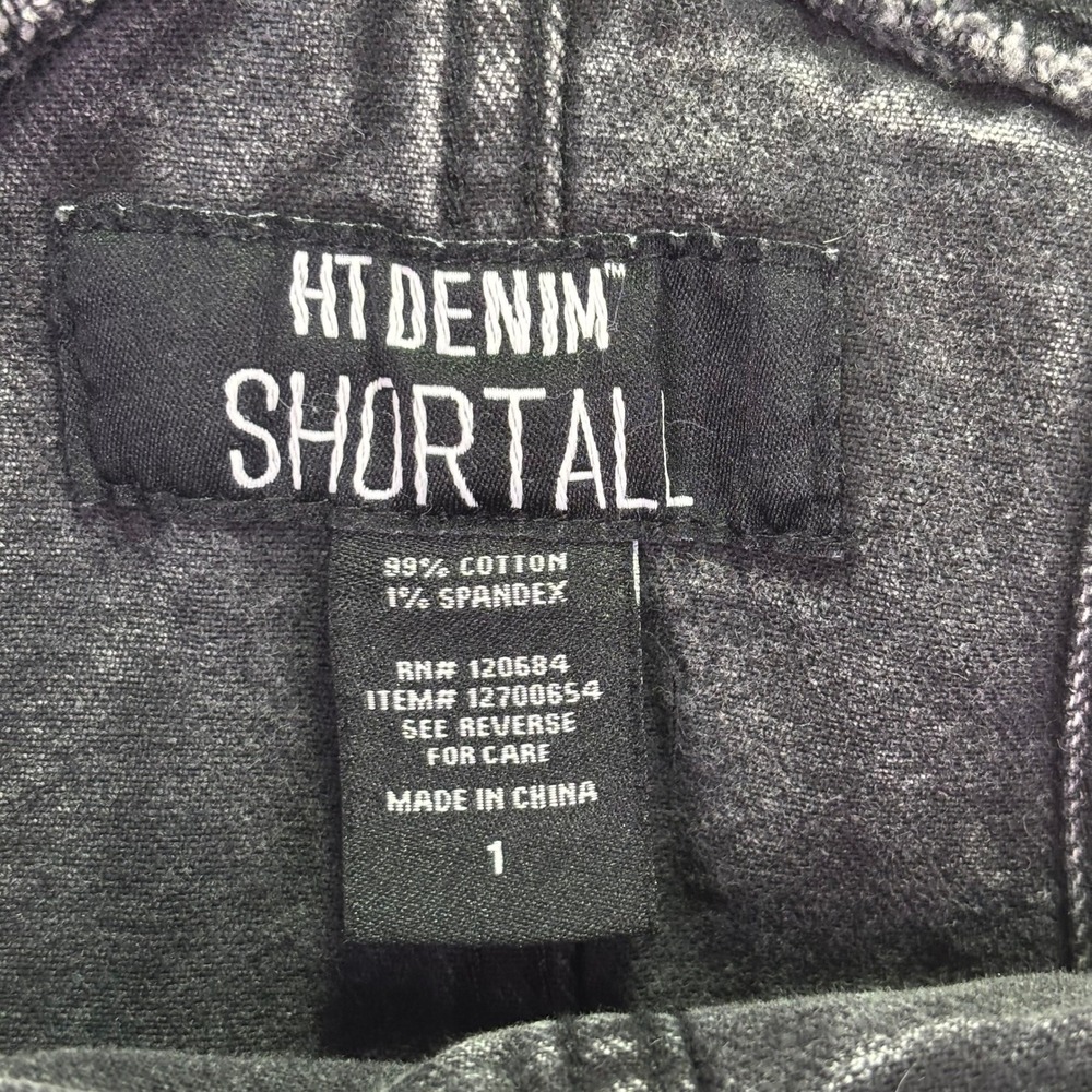 HT Denim Womens Shortall Size 1 Black Acid Wash Raw Hem Skull Detail Overalls - Picture 2 of 8